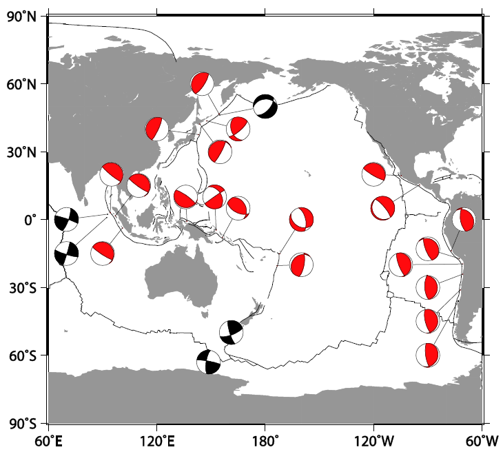 1990年から2017年までに発生した浅いMw8.0以上の地震